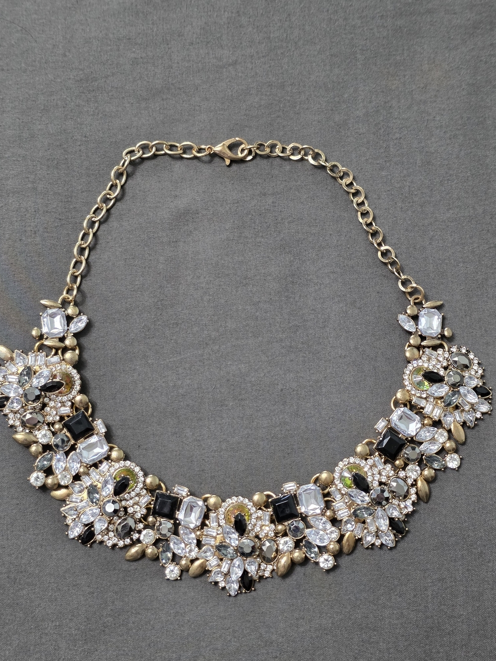 Estate Gold-Tone Multi-Crystal Floral Fashion Bib Necklace - 487